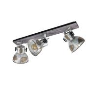 Eglo Lampe de plafond BARNSTAPLE, spot de plafond vintage à 3 flammes au design industriel, spot mural rétro en acier aspect zinc usé et en bois, couleur : marron patiné, noir, douille : E27