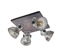 Eglo Lampe de plafond BARNSTAPLE, spot de plafond vintage à 4 flammes au design industriel, spot mural rétro en acier aspect zinc usé et en bois, couleur : marron patiné, noir, douille : E27