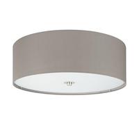 Eglo Lampe de plafond PASTERI, plafonnier en textile à 3 flammes, matériau | : acier, tissu, verre, couleur : nickel mat, taupe, douille : E27, Ø : 47,5 cm
