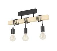 Eglo Lampe de plafond TOWNSHEND 3, plafonnier vintage à 3 flammes au design industriel, suspension rétro en acier et en bois, couleur : noir, marron, douille : E27