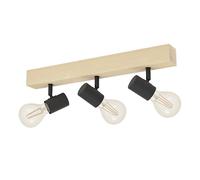 Eglo Lampe de plafond TOWNSHEND 3, spot de plafond vintage à 3 flammes au design industriel, lampe rétro en acier et en bois, noir, marron, douille E27, certifié FSC