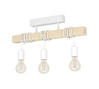Eglo Lampe de plafond TOWNSHEND, plafonnier vintage à 3 flammes au design industriel, suspension rétro en acier et en bois, blanc, marron, certifié FSC, douille E27
