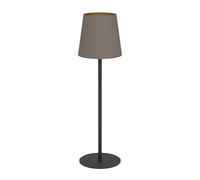 Eglo Lampe de table à poser Fiorana, luminaire déco pour salon et table de | chevet, métal noir, abat-jour en tissu marron et doré, douille E14