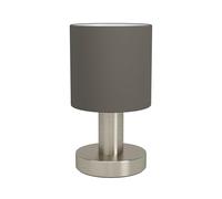 Eglo Lampe de table à poser Monetto, petit luminaire déco, éclairage pour | salon et table de chevet, métal argenté avec abat-jour textile couleur cappuccino, douille E14, H 18 cm