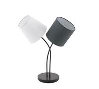 Eglo Lampe de table Almeida, lampe de table textile 2 flammes, lampe de | chevet en acier et tissu, couleur : noir, anthracite, blanc, prise : E14, interrupteur inclus