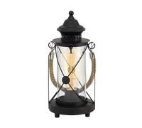 EGLO Lampe de table BRADFORD, lampe à poser vintage à flamme, lanterne, lampe de chevet en acier et en tissu, couleur : noir, verre : clair, douille : E27, interrupteur inclus