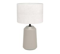 EGLO Lampe de table Capalbio, lumière de chevet avec abat-jour en tissu, luminaire à poser pour salon et chambre, céramique couleur sable et tissu blanc, douille E27
