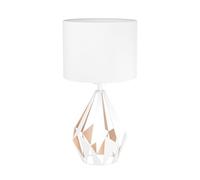 Eglo lampe de table Carlton 5, lampe vintage 1 flamme, lampe de chevet en | acier et tissu, couleur : blanc, or, douille : E27, avec interrupteur