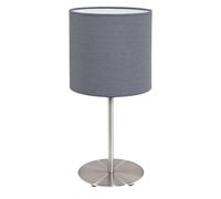 Eglo Lampe de table de chevet Pasteri, lampe de salon à poser en acier et | textile, nickel mat, gris, douille E27, avec interrupteur, h 40 cm