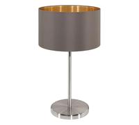 EGLO Lampe de table MASERLO, lampe à poser en textile à flamme, lampe de | table de nuit ovale en acier et tissu, couleur : nickel mat, cappuccino, or, douille : E27, interrupteur inclus
