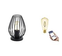 Eglo Lampe de table Newtown, lampe de chevet vintage avec ampoule LED E27 connectée connect.z, lampe de salon dimmable à poser en acier noir, avec interrupteur, blanc chaud