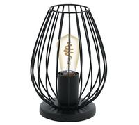 EGLO Lampe de table Newtown, lampe de chevet vintage, lampe de salon à poser en acier et tissu noir, douille E27, avec interrupteur
