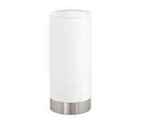 EGLO Lampe de table Pasteri, lampe de chevet textile 1 flamme, lampe de | nuit en acier et tissu, couleur : nickel mat, blanc, douille : E27, avec fonction tactile, H : 22,5 cm