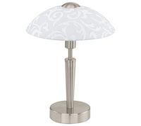 Eglo Lampe de table Solo, 1 flamme, acier, finition nickel mat, verre blanc