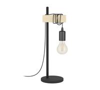 Eglo Lampe de table TOWNSHEND, lampe à poser à 2 flammes au design industriel, lampe rétro, lampe de chevet en acier et en bois, couleur : noir, marron, douille : E27, interrupteur inclus