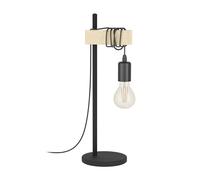 Eglo Lampe de table TOWNSHEND, lampe à poser à 2 flammes au design industriel, lampe rétro, lampe de chevet en acier et en bois, noir, marron, douille E27, certifié FSC, interrupteur inclus