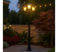 Candélabre 3 flammes lampadaire extérieur lampe d'allée lampe de jardin lanterne noire lampe de terrasse, plastique verre, 3x E27, LxlxH 55 x 47,5 x 200 cm