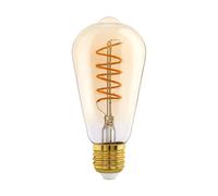 Eglo Lampe LED E27 dimmable, filament vintage spirale, ampoule Edison forme de piston, éclairage rétro, 4 watts (correspond à 25 watts), 245 lumens, blanc chaud, ambré, 2200 Kelvin, ST64, Ø 6,4 cm