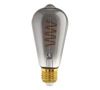 Eglo Lampe LED E27 dimmable, filament vintage spirale, ampoule Edison forme de piston, éclairage retro au verre fumé, 4 watts, 100 lumens, blanc chaud, noir transparent, 2000 Kelvin, ST64, Ø 6,4 cm