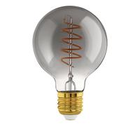 Eglo Lampe LED E27 dimmable, filament vintage spirale, ampoule Edison, globe éclairage rétro au verre fumé, 4 watts, 100 lumens, blanc chaud, noir transparent, 2000 Kelvin, G80, Ø 8 cm