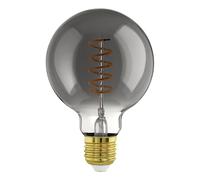Eglo Lampe LED E27 dimmable, filament vintage spirale, ampoule Edison, globe éclairage rétro au verre fumé, 4 watts, 100 lumens, blanc chaud, noir transparent, 2000 Kelvin, G95, Ø 9,5 cm