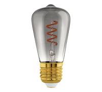 Eglo Lampe LED E27 dimmable, filament vintage spirale, ampoule Edison piston, éclairage rétro, 4 watts, 100 lumens, blanc chaud, verre fumé noir-transparent, 2000 Kelvin, ST48, Ø 4,8 cm