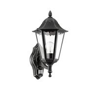 Eglo Lampe murale extérieure NAVEDO, luminaire extérieur avec détecteur de mouvement, applique murale à capteur en fonte d'aluminium noir et verre, argent patiné, douille : E27, IP44
