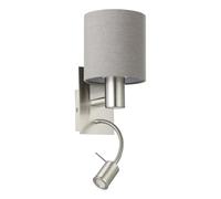 Eglo Lampe murale LED PASTERI, applique murale en textile à 2 flammes, matériau : acier, tissu, couleur : nickel mat, gris, douille : E27, avec interrupteur et lampe de lecture LED flexible
