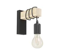 Eglo Lampe murale TOWNSHEND, applique murale vintage à flamme au design industriel, lampe rétro en acier et en bois, noir, marron, certifié FSC, douille E27