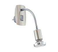 Eglo Lampe prise LED Mini avec bras flexible, spot orientable avec interrupteur, veilleuse, éclairage chambre et cuisine, luminaire en acier argenté et aspect chromé, douille GU10