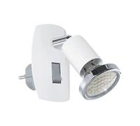 Eglo Lampe prise LED Mini, spot orientable avec interrupteur, veilleuse, éclairage chambre et cuisine, luminaire en acier blanc et aspect chromé, douille GU10