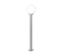 EGLO Lampe sur pied d'extérieur Nisia, lampe extérieure 1 flamme | lampadaire en acier inoxydable argenté avec globe en verre blanc, douille E27, indice de protection IP44