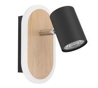 Eglo LED Applique intérieure Rimbocchi, lampe murale ovale avec spot | orientable, projecteur mural en métal noir et effet bois, éclairage blanc chaud