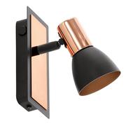 Eglo LED Applique murale Barnham, projecteur mural, lampe murale en métal | lampe de salon noire et cuivre, lampe de couloir, spot avec ampoule GU10, blanc chaud