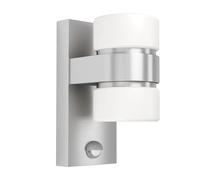 Eglo LED Applique murale extérieure Atollari, lampe à 2 flammes avec | détecteur de mouvement, applique murale avec capteur en aluminium, acier inoxydable et plastique, argent, blanc, IP44
