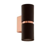Eglo LED Applique murale Passa, applique murale 2 flammes, spot mural | intérieur en métal marron et cuivre, lampe salon, lampe couloir avec éclairage haut et bas, ronde, douille GU10
