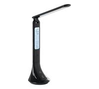 Eglo LED Lampe de table Coluccia, lampe de chevet avec réveil et thermomètre, intensité lumineuse variable par touches, lampe de bureau en plastique noir, blanc neutre
