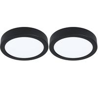 Eglo LED Plafonnier Idun, lampe de plafond rond, luminaire en saillie en métal noir et plastique blanc, éclairage pour bureau et cuisine, blanc neutre, Ø 17 cm (Lot de 2)