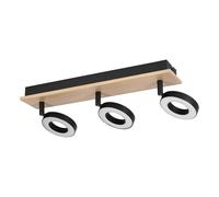 Eglo LED Plafonnier Rielves, lampe de plafond avec 3 spots, barre | orientable, projecteurs en bois marron et métal noir, certifié FSC, lumière blanc chaud, L 40 cm