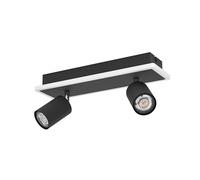 Eglo LED Plafonnier Rimbocchi 1, luminaire de plafond rectangulaire avec 2 spots, barre pour spots orientable, projecteur en métal noir et plastique blanc, blanc chaud, L 34 cm