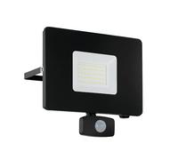Eglo LED projecteur extérieur Faedo 3, applique murale 1 flamme avec | détecteur de mouvement, projecteur mural capteur en aluminium, couleur : blanc, verre transparent, 50 watts, IP44