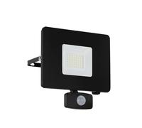 Eglo LED projecteur extérieur Faedo 3, lampe extérieure 1 flamme avec | détecteur de mouvement, spot mural capteur en aluminium, couleur : blanc, verre : clair, 30 watts, IP44
