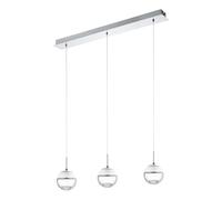 Eglo LED Suspension Montefio 1, lampe suspendue à 3 flammes, suspension en | métal, verre et cristal, luminaire suspendu chromé et blanc, lampe LED pour salle à manger lumière chaude, L 87 cm