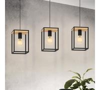 Eglo Suspension LIBERTAD – 3 lampes E27 3x40W, acier et bois, noir/bois, 99855