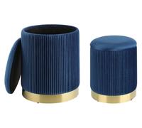 EGLO LIVING Lot de 2 tabourets, espace de rangement Mashike, pouf, canapé d'appoint, pouf en velours gris-noir et métal doré, tabouret en velours Ø 36 cm