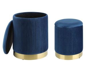 EGLO LIVING Lot de 2 tabourets, espace de rangement Mashike, pouf, canapé d'appoint, pouf en velours gris-noir et métal doré, tabouret en velours Ø 36 cm