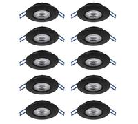Eglo Lot de 10 spots LED encastrables Cedrez Ø 9 cm, très plats, avec interrupteur DIP, plastique noir, blanc chaud, neutre, froid