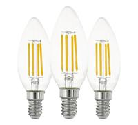 Eglo Lot de 3 ampoules E14 filament LED, lampe Edison transparente, 7 watts | (équivalent à 60 watts), 806 lumens, ampoule blanc chaud, 2700 K, C35, Ø 3,5 cm
