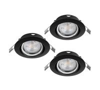 Eglo Lot de 3 spots LED encastrables Favazzina, ronds plats en métal noir