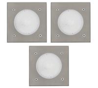 EGLO Lot de 3 spots LED encastrables Lamedo, lampe d'extérieur 1 flamme | lampe de chemin en acier inoxydable, couleur argent, verre blanc satiné, forme carrée, IP67